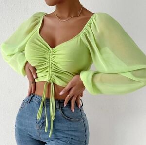 Sweet Talk Drawstring Crop Top - Lime